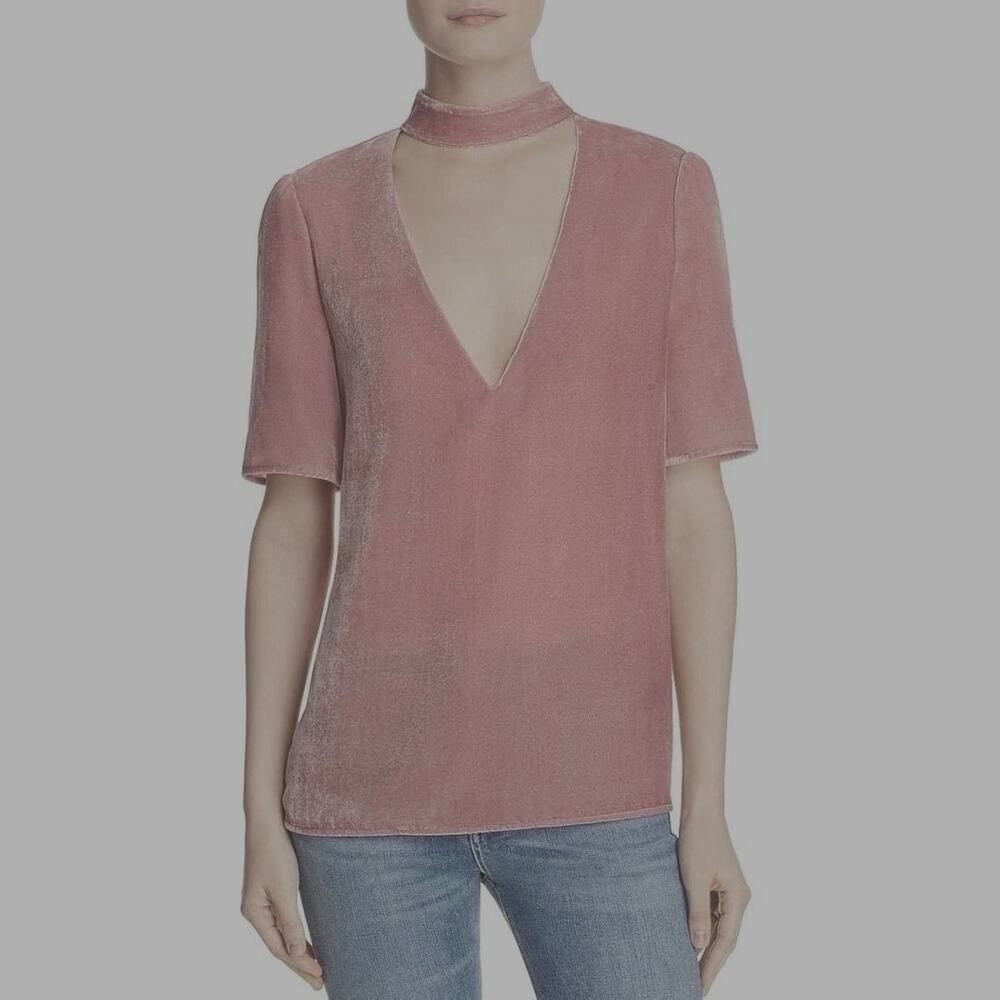 AQUA Bloomingdale’s Velvet Double V Choker Top Size M in Blush Pink NWT